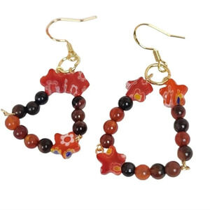 14k Gold Striated Agate Star Glass Earrings